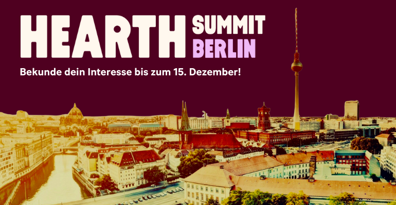 Auf dem Bild sieht man ein Panorama von Berlin-Mitte. Darauf steht: Hearth Summit Berlin. Bekunde jetzt dein Interesse!