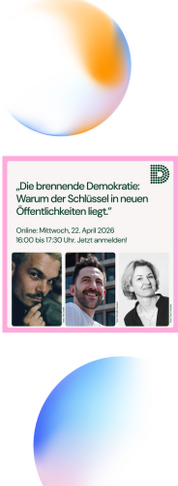 Das Bild zeigt den Veranstaltungstitel samt den Porträtfotos der Referent*innen umrahmt von schimmerenden Kugeln.